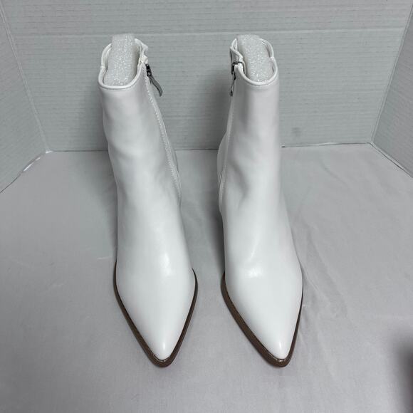 Berness Tallulah White Pointed Toe Ankle Boots Women’s 5.5 Block Heel Zip Chic - Picture 4 of 8